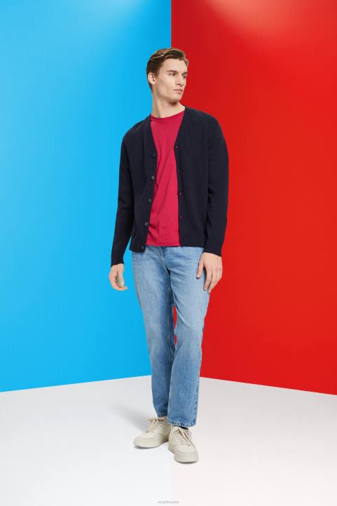 miehet Esprit laivasto V-kaula-aukkoinen kestävä puuvillaneuletakki neuleet 82T6776