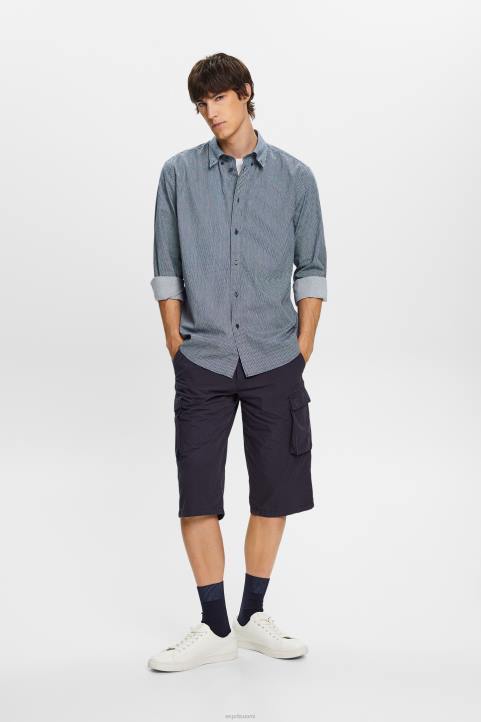 miehet Esprit harmaa sininen puuvillainen popliinipaita paidat 82T6576