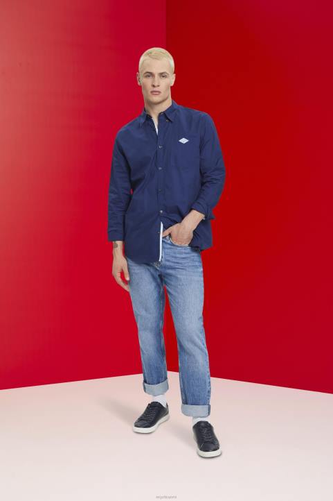 miehet Esprit laivasto napillinen puuvillapaita paidat 82T6660