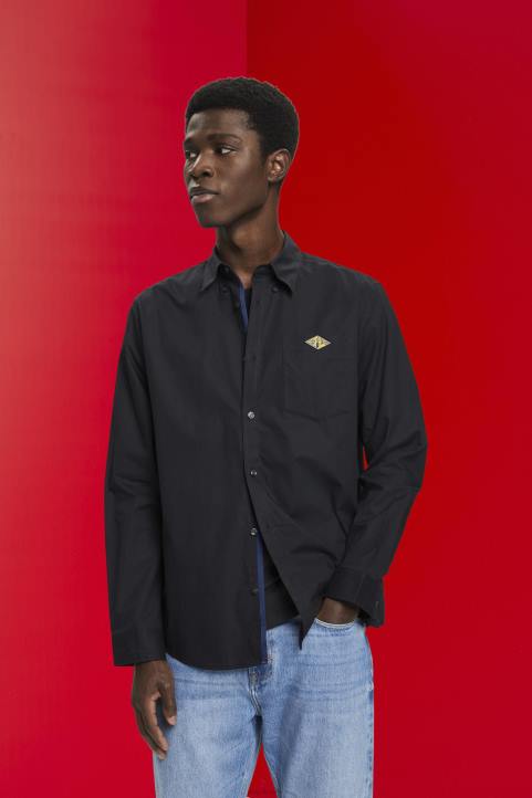 miehet Esprit musta napillinen puuvillapaita paidat 82T6658