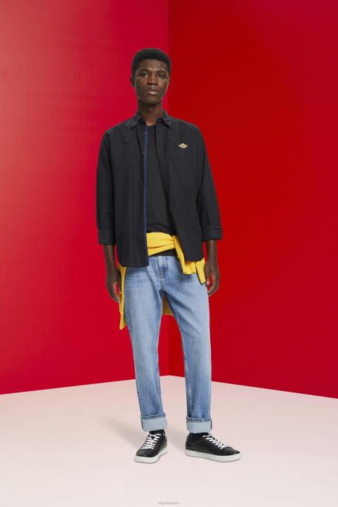 miehet Esprit musta napillinen puuvillapaita paidat 82T6658