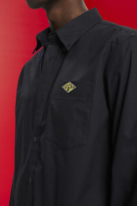 miehet Esprit musta napillinen puuvillapaita paidat 82T6658