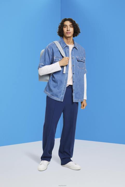 miehet Esprit sininen keskipesu boxy denim lyhythihainen paita paidat 82T6670
