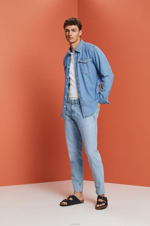 miehet Esprit sininen valo pesu puuvillainen denim paita paidat 82T6732