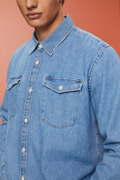 miehet Esprit sininen valo pesu puuvillainen denim paita paidat 82T6732