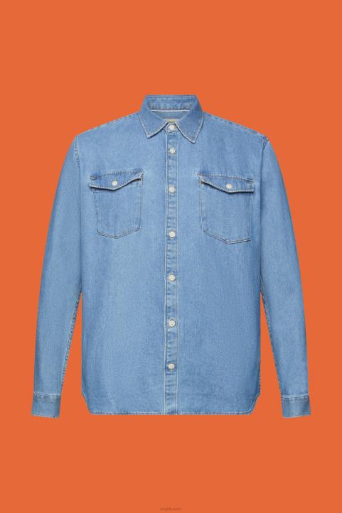 miehet Esprit sininen valo pesu puuvillainen denim paita paidat 82T6732
