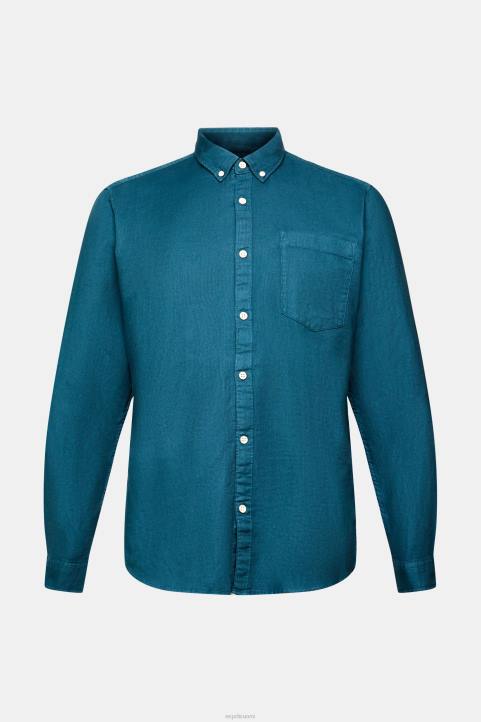 miehet Esprit tumma turkoosi napillinen puuvillapaita paidat 82T6813
