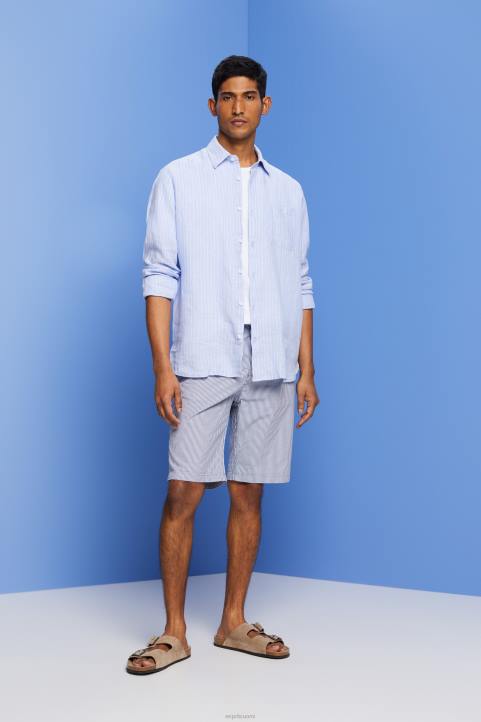 miehet Esprit vaaleansininen laventeli raidallinen paita, 100% pellava paidat 82T6597