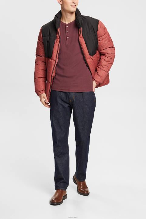 miehet Esprit bordeaux punainen pitkähihainen vohveli toppi, 100% puuvillaa pitkähihainen 82T6823