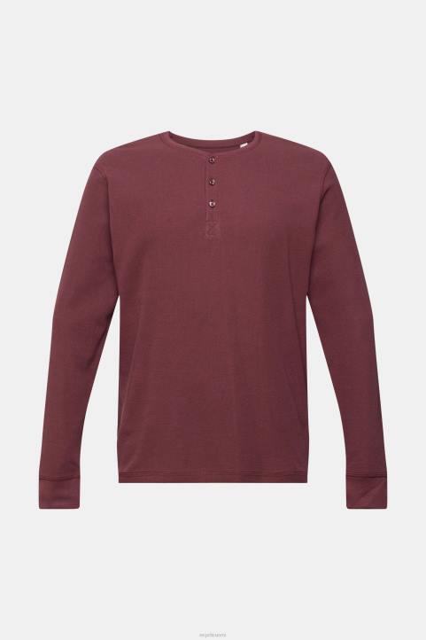 miehet Esprit bordeaux punainen pitkähihainen vohveli toppi, 100% puuvillaa pitkähihainen 82T6823