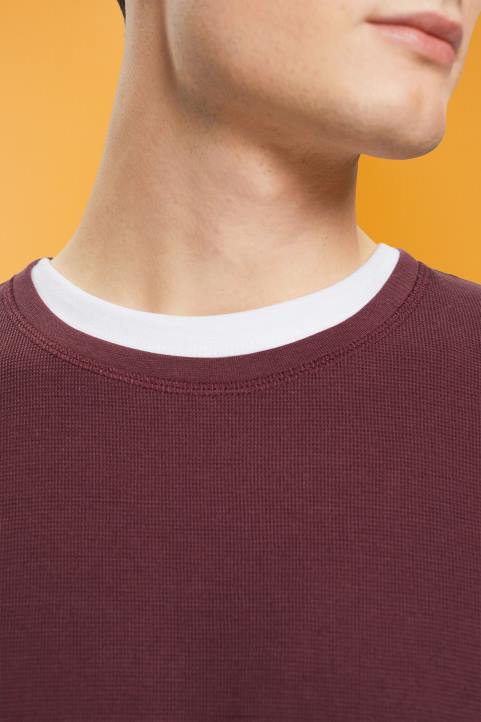 miehet Esprit bordeaux punainen vohvelipique pitkähihainen toppi pitkähihainen 82T6825