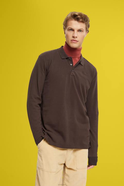 miehet Esprit tumman ruskea pitkähihainen pikee poolopaita polot 82T6836