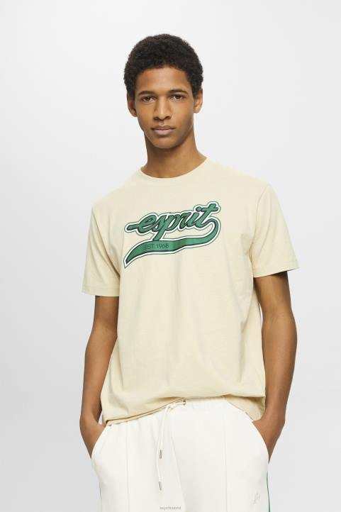 miehet Esprit beige Retrologoprintti puuvillainen t-paita t-paitoja 82T6630