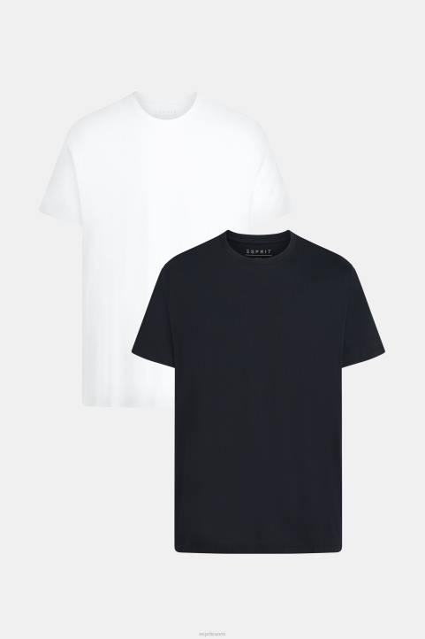 miehet Esprit musta valkoinen kaksipakkaiset crewneck-puuvillaiset t-paidat t-paitoja 82T6857