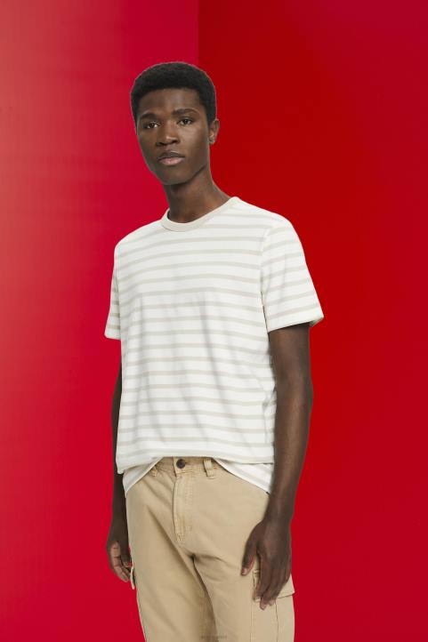 miehet Esprit vaalea taupe raidallinen kestävän puuvillan t-paita t-paitoja 82T6704