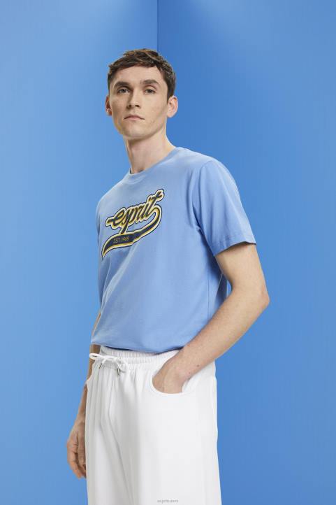 miehet Esprit vaaleansininen laventeli Retrologoprintti puuvillainen t-paita t-paitoja 82T6632