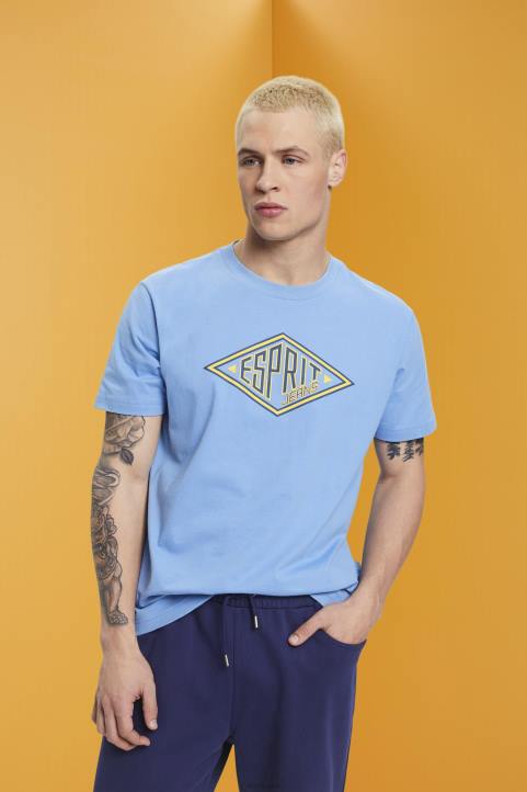 miehet Esprit vaaleansininen laventeli logoprintti puuvillainen t-paita t-paitoja 82T6627