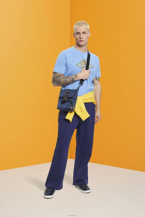 miehet Esprit vaaleansininen laventeli logoprintti puuvillainen t-paita t-paitoja 82T6627