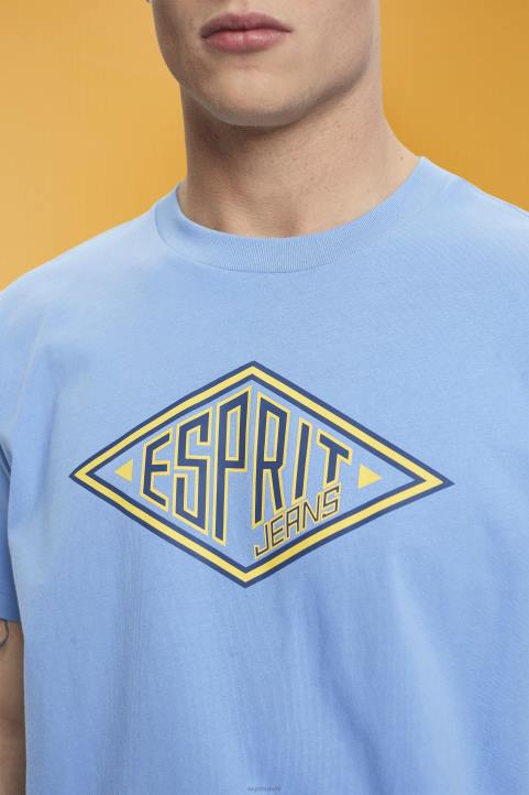 miehet Esprit vaaleansininen laventeli logoprintti puuvillainen t-paita t-paitoja 82T6627