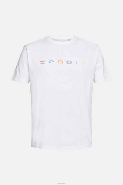 miehet Esprit valkoinen jersey-t-paita, jossa kirjailtu logo t-paitoja 82T6915