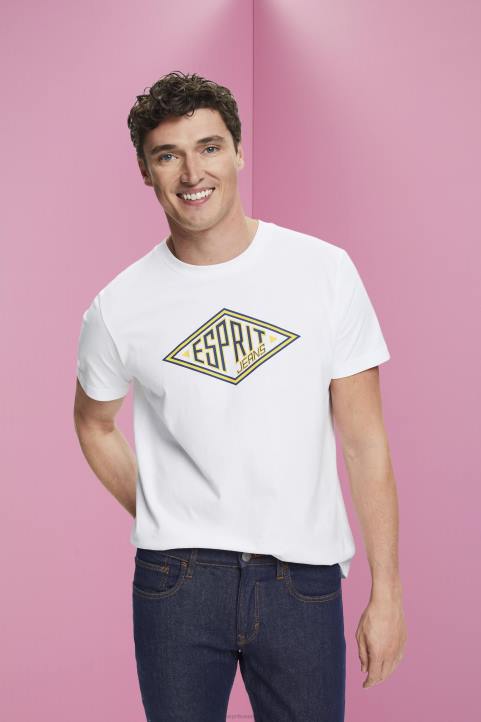 miehet Esprit valkoinen logoprintti puuvillainen t-paita t-paitoja 82T6624