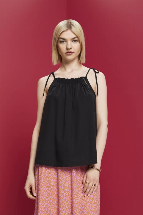 naiset Esprit musta camisole toppi smokkilla, tencel alkuun 82T6198
