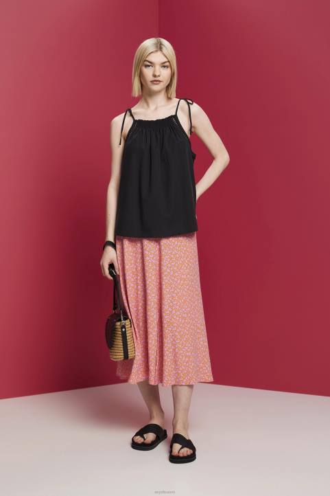 naiset Esprit musta camisole toppi smokkilla, tencel alkuun 82T6198