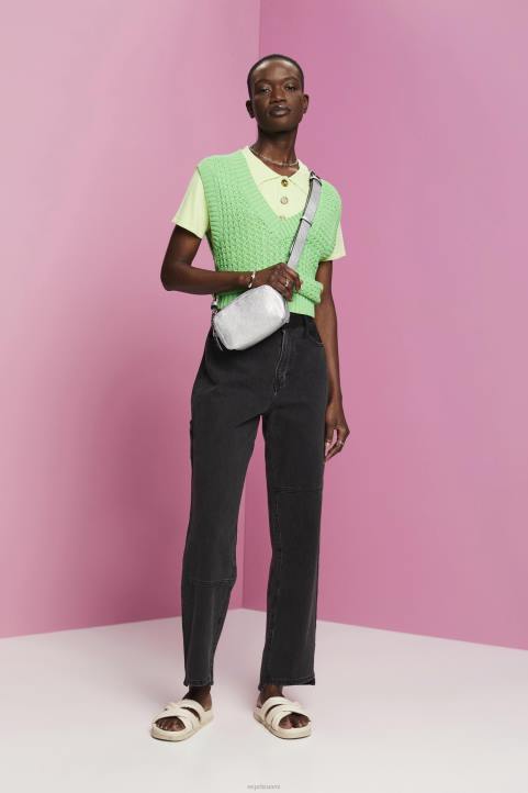 naiset Esprit musta keskipesu leveälahkeiset farkut, joissa epäsymmetrinen helma denim 82T6212