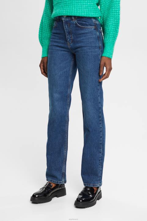 naiset Esprit sininen keskipesu korkeat suoralahkeiset joustavat farkut denim 82T6337