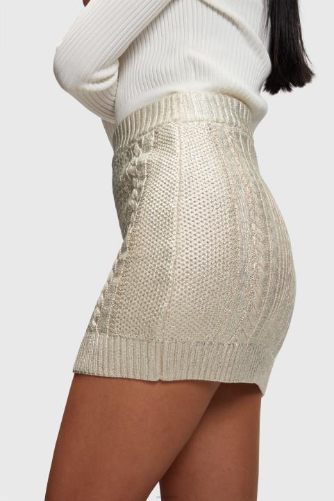 naiset Esprit kulta metallinen kaapelineulottu minihame hameet 82T6360