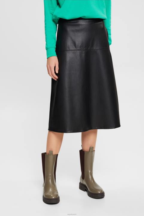 naiset Esprit musta kurvikas keinonahkainen midihame hameet 82T6405