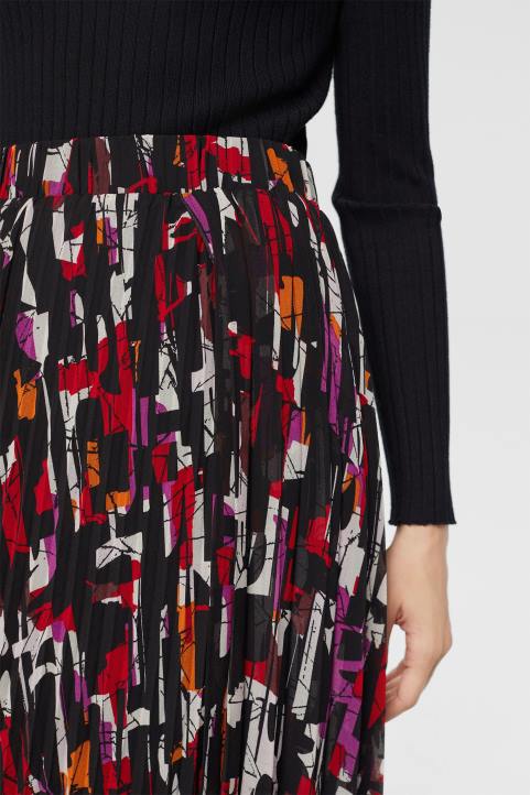 naiset Esprit musta laskostettu, kuviollinen midihame hameet 82T6427