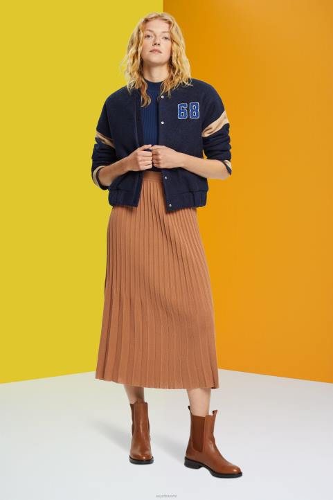 naiset Esprit ruskea laskostettu midihame hameet 82T6482