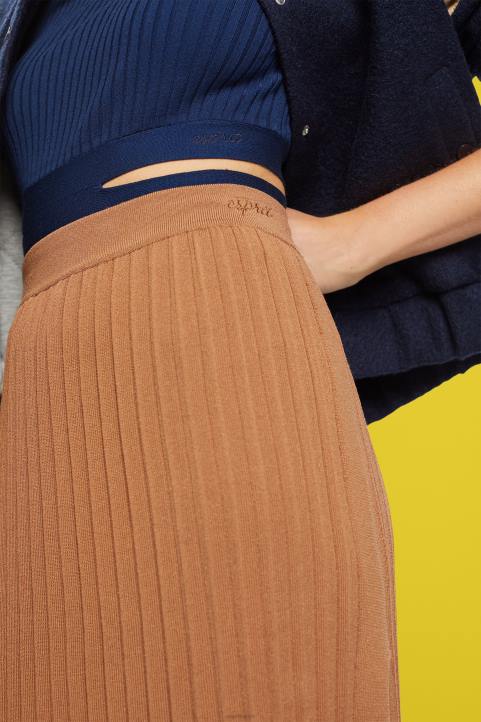 naiset Esprit ruskea laskostettu midihame hameet 82T6482