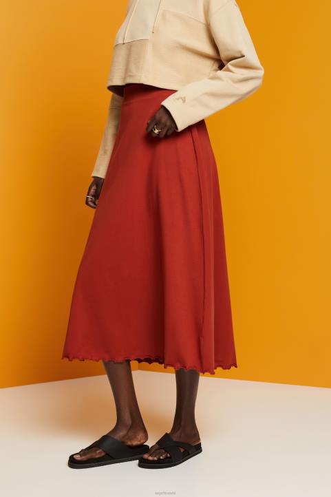 naiset Esprit terrakotta jersey midihame, kestävää puuvillaa hameet 82T644