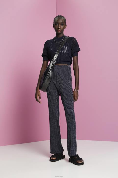 naiset Esprit laivasto kimaltelevat neulotut housut housut & housut 82T6259