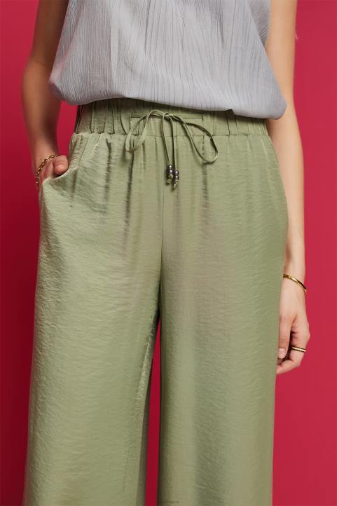 naiset Esprit vaalea khaki leveät satiiniset housut housut & housut 82T691