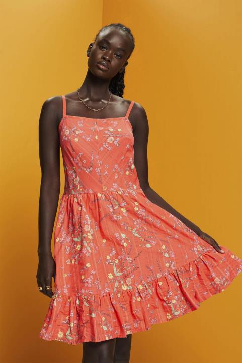 naiset Esprit korallioranssi kukkakuvioinen puuvillainen polvipituinen mekko mekot 82T6190