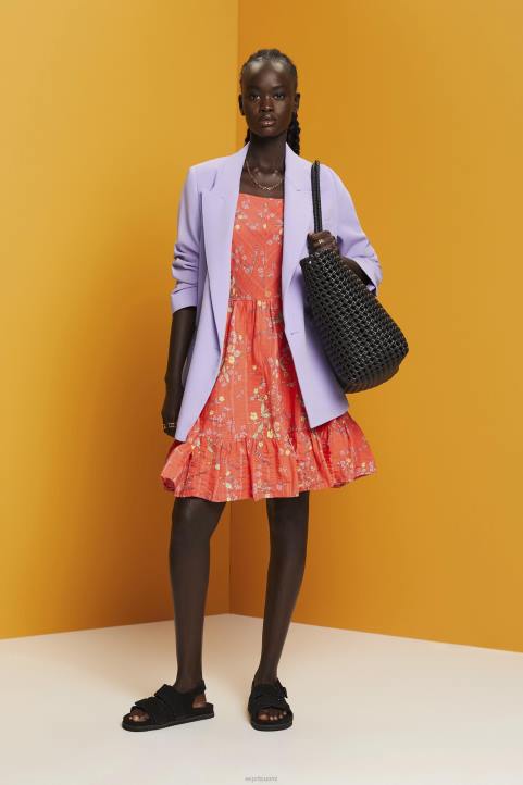 naiset Esprit korallioranssi kukkakuvioinen puuvillainen polvipituinen mekko mekot 82T6190