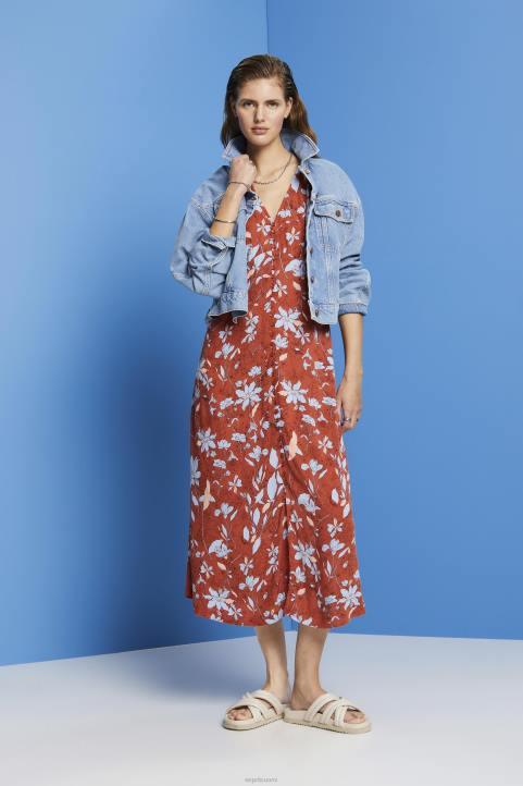 naiset Esprit korallioranssi midi-mekko kauttaaltaan kuvioinnilla mekot 82T6188