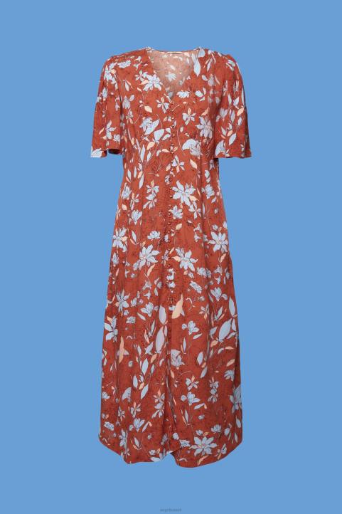 naiset Esprit korallioranssi midi-mekko kauttaaltaan kuvioinnilla mekot 82T6188