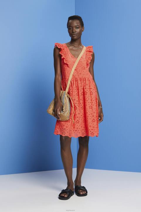 naiset Esprit korallioranssi puuvillainen pitsimekko mekot 82T6192