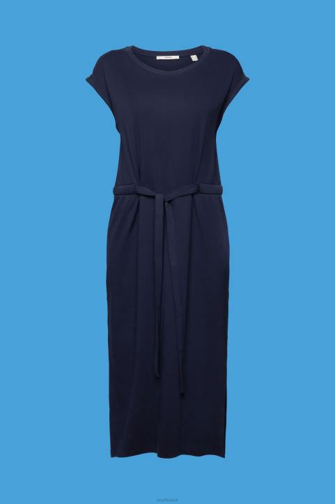 naiset Esprit laivasto jersey midi-mekko, jossa solmittava vyö mekot 82T663