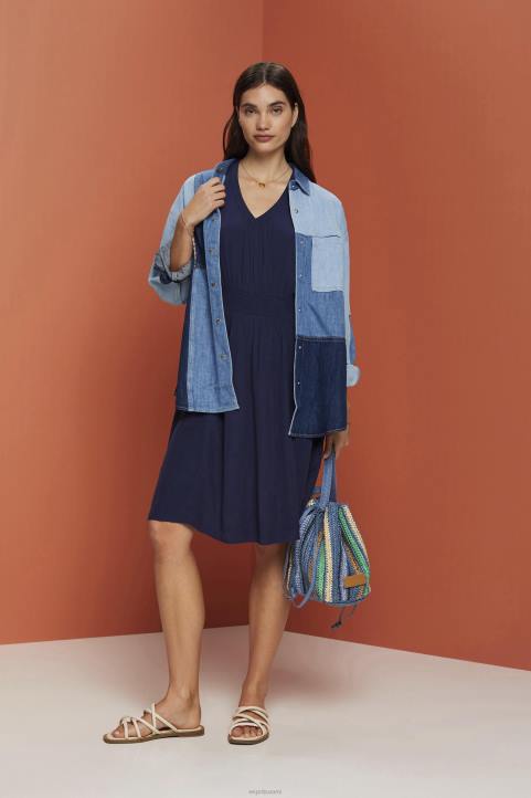 naiset Esprit laivasto minimekko, jossa smokkivyötärö mekot 82T6228