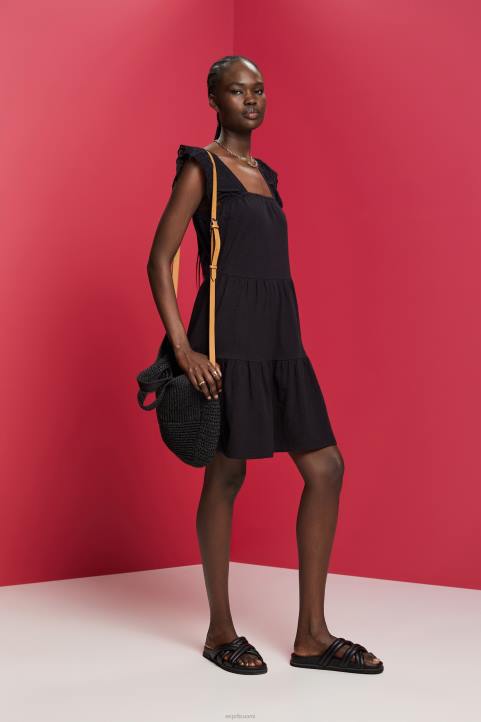 naiset Esprit musta jerseymekko, jossa kirjailtuja pitsihihoja mekot 82T659