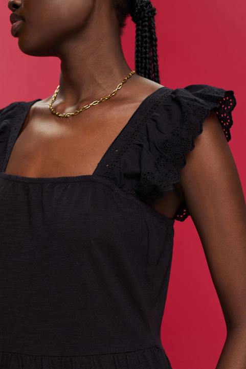 naiset Esprit musta jerseymekko, jossa kirjailtuja pitsihihoja mekot 82T659