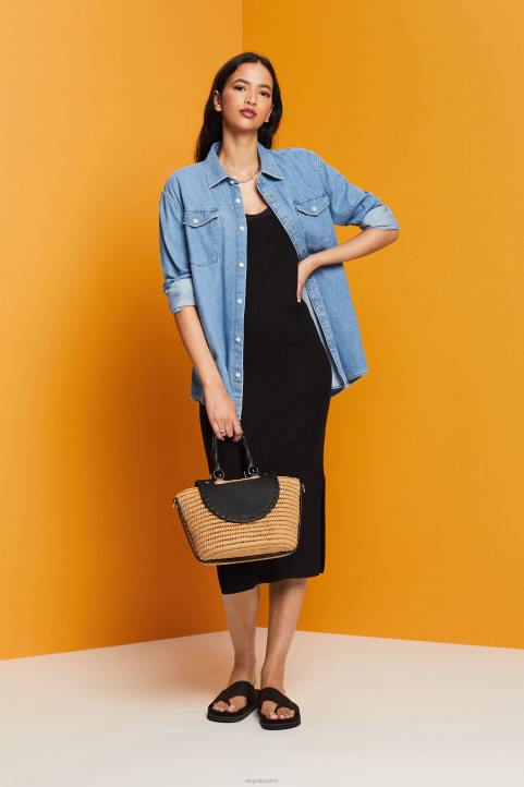 naiset Esprit musta joustinneulemekko, pellavasekoitus mekot 82T6113