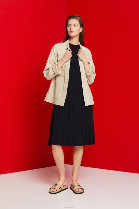 naiset Esprit musta laskostettu ja hihaton maximekko pyöreällä kaula-aukolla mekot 82T6124