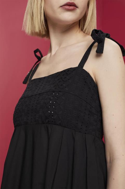 naiset Esprit musta midi-mekko brodeerauksella, lenzing ecovero mekot 82T6204