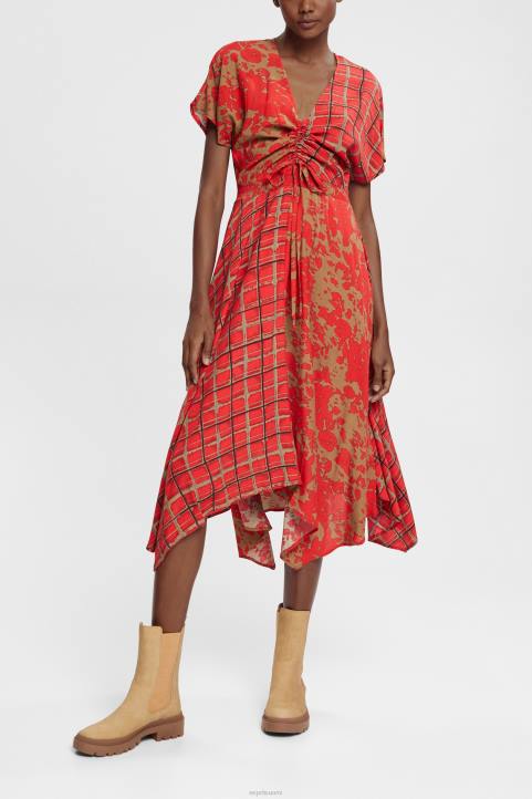 naiset Esprit punainen sekakuvioinen mekko, lenzing ecovero mekot 82T6547